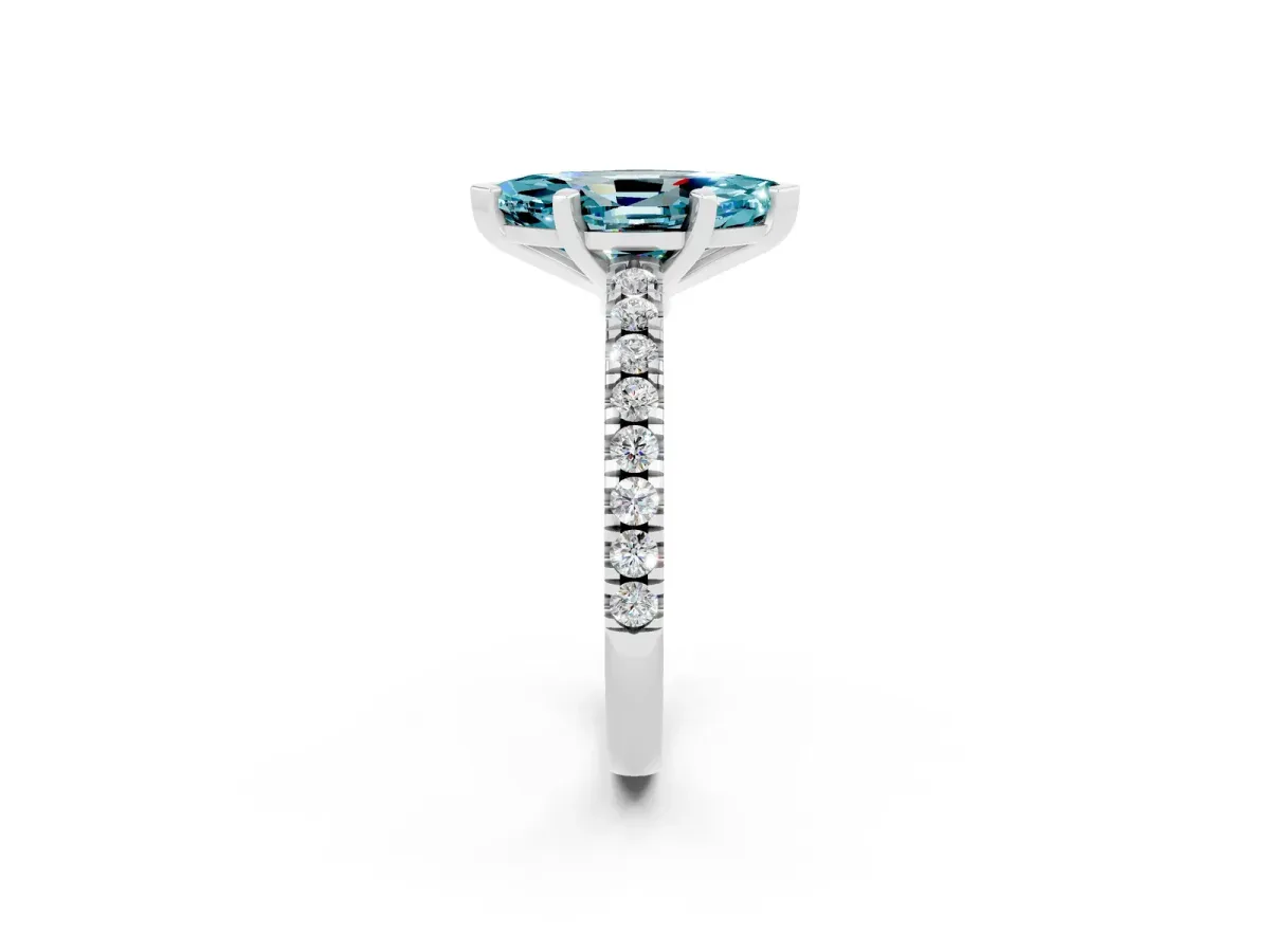 Marquise Cut Solitaire Blue Topaz with Pavé Band and Four-Prong Setting Silver