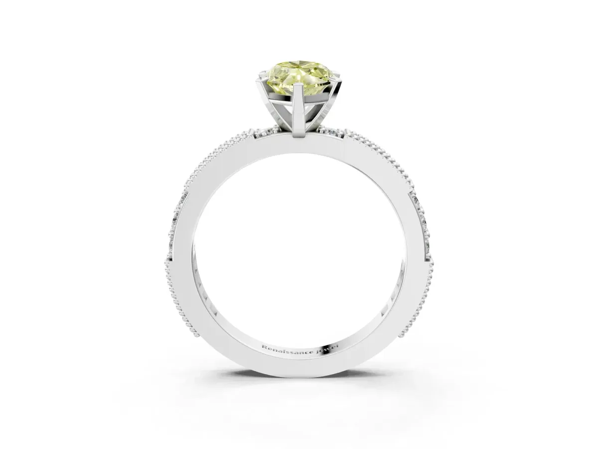 Fancy Yellow Marquise Cut Solitaire with Pavé Band and Four-Prong Setting Silver