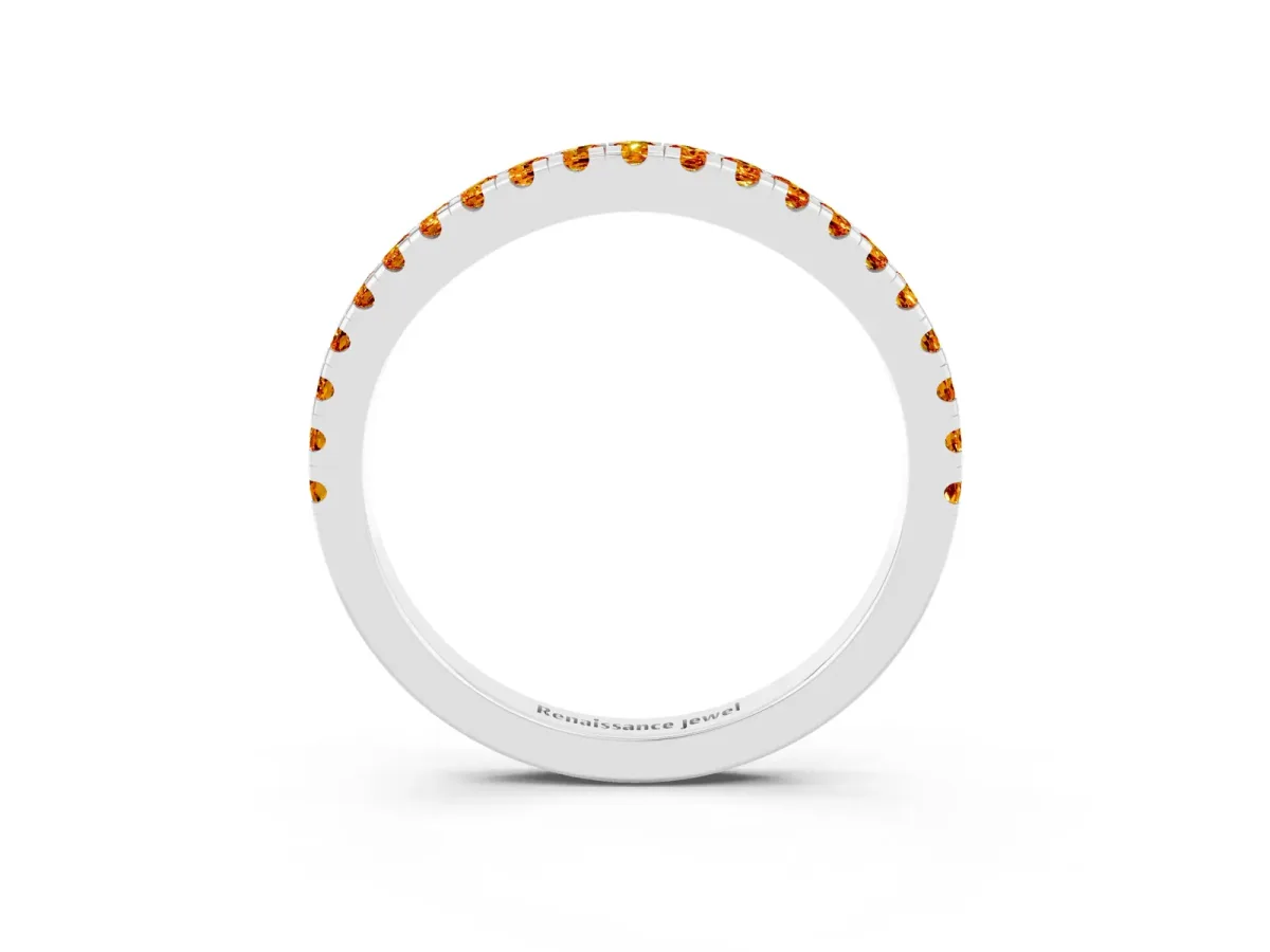 Round Citrine Pavé Half Eternity Band with Shared Prong Setting Platinum