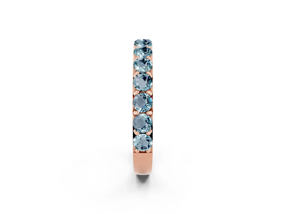 Round Aquamarine Half Eternity Band with Classic Prong Setting Rose gold
