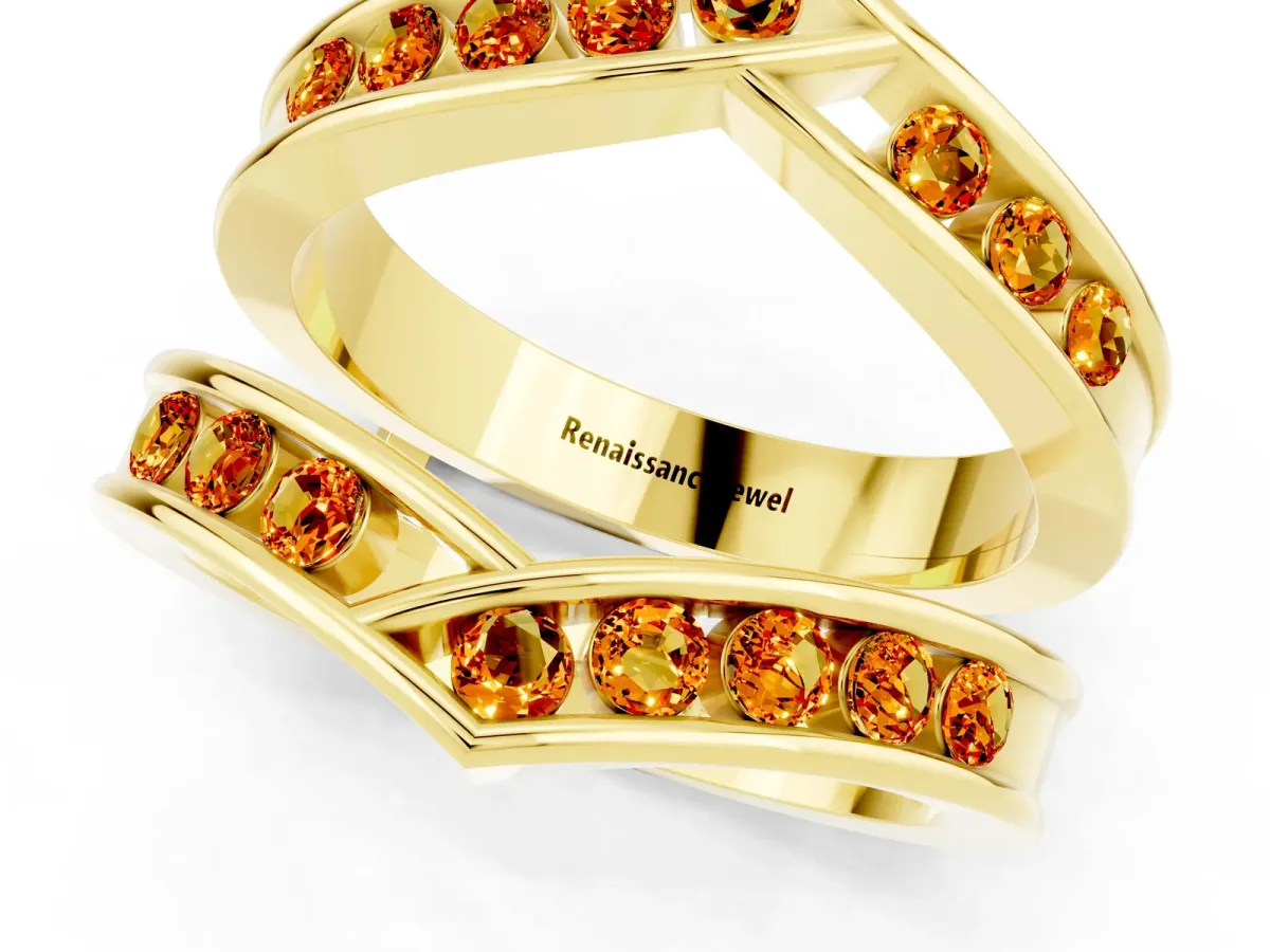 Round Citrine Channel-Set Chevron Band Yellow gold