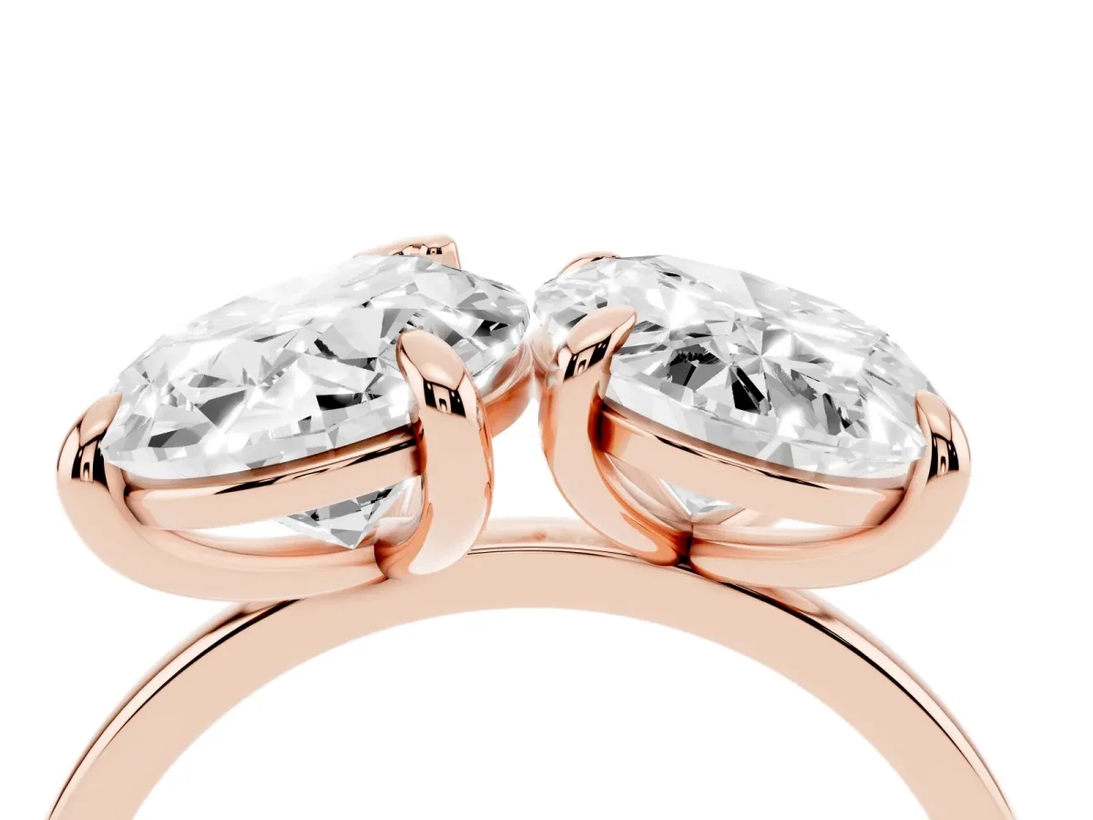 Oval and Pear Toi Moi Ring with Prong Setting and Plain Band Rose gold