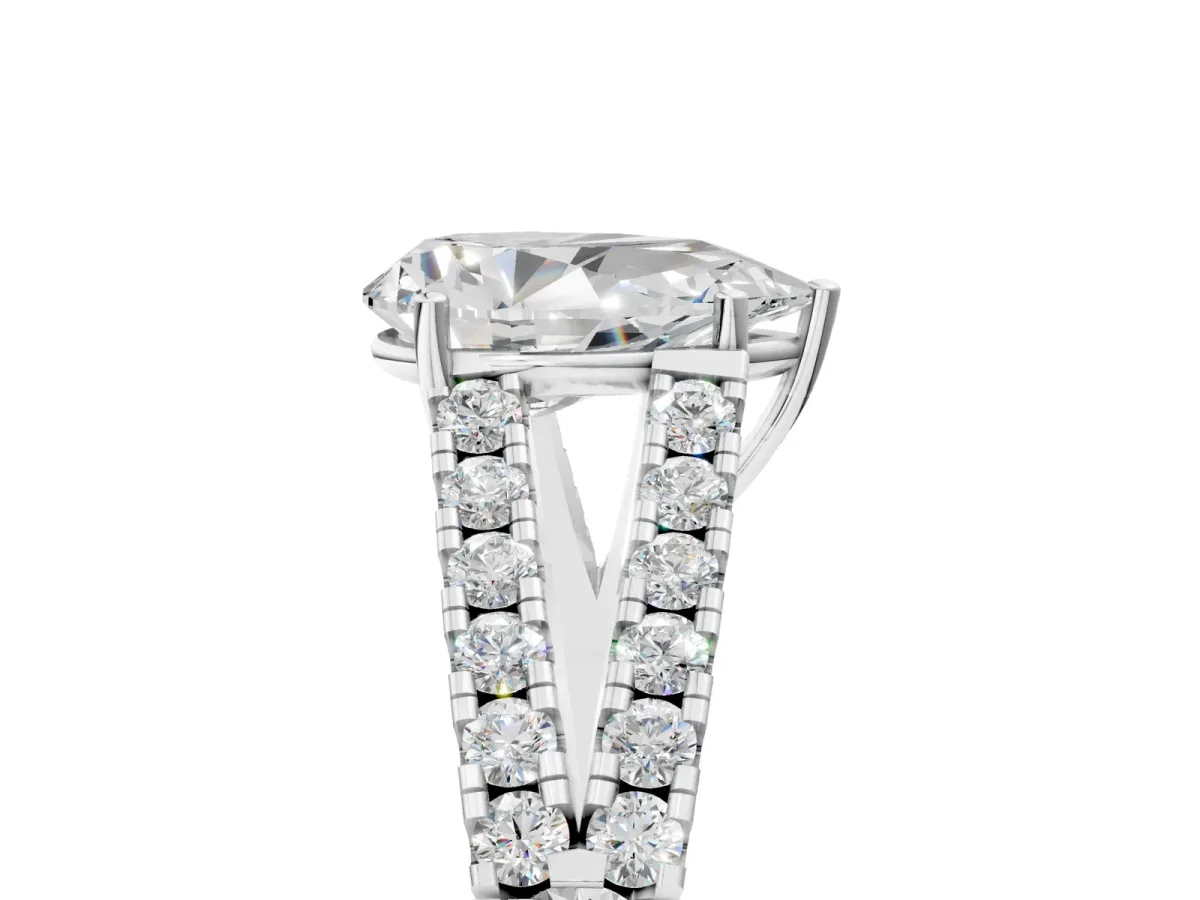 Pear Cut Diamond Split Shank Engagement Ring with Round Pavé and Prong Setting Platinum