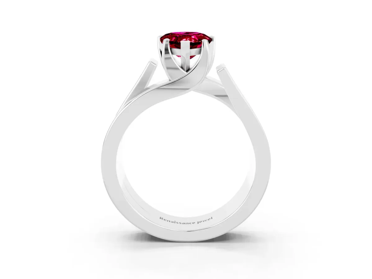 Modern Tension Set Pear Cut Garnet Solitaire Wide Band Ring Platinum