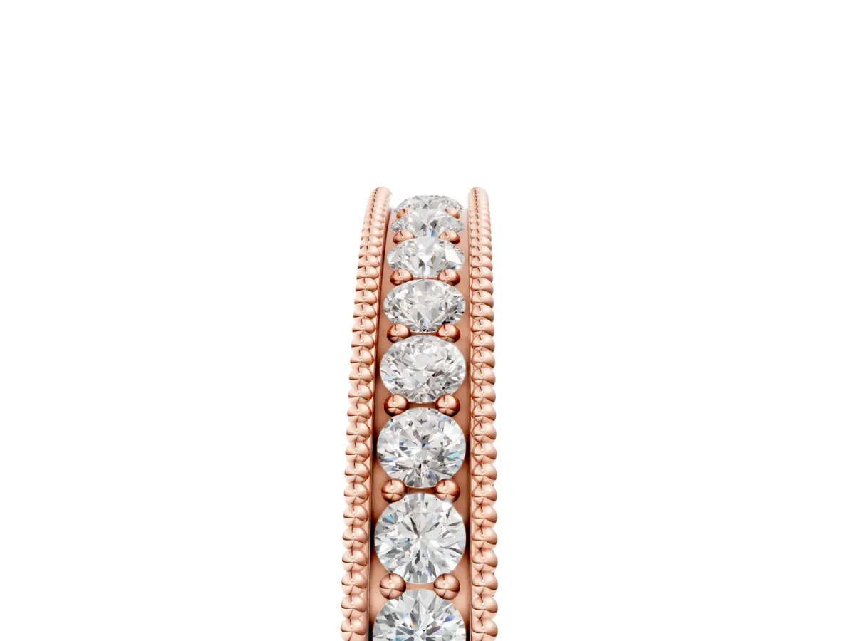 Channel Set Round Diamond Milgrain Edge Eternity Band Rose gold