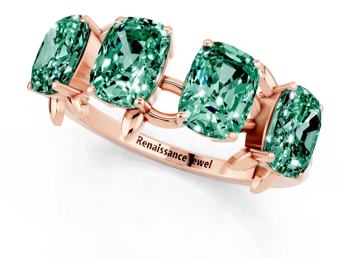 Emerald Cut Green Sapphire Prong-Set Half Eternity Band Rose gold
