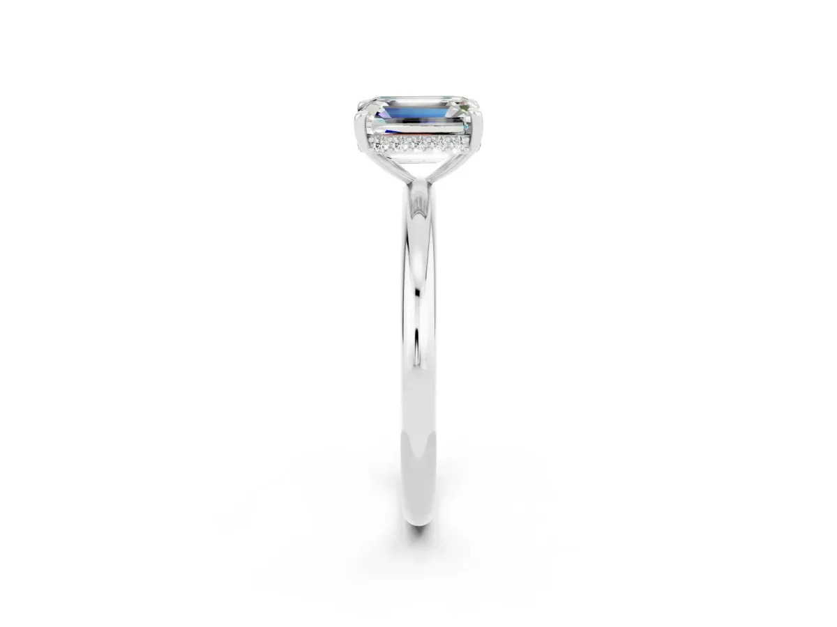 Emerald Cut Moissanite Solitaire Ring with Thin Band and Four-Prong Setting White gold