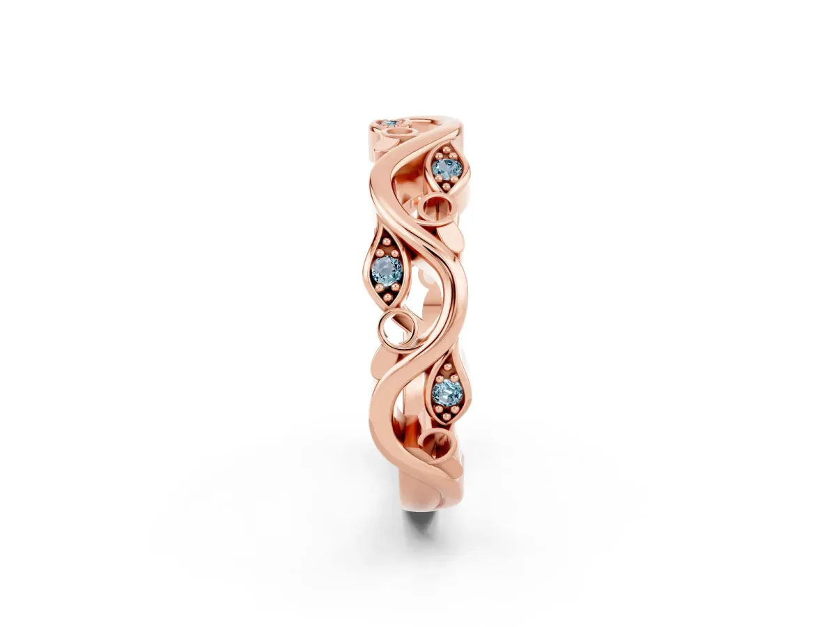 Marquise Aquamarine Vine Eternity Band with Bezel Setting Rose gold