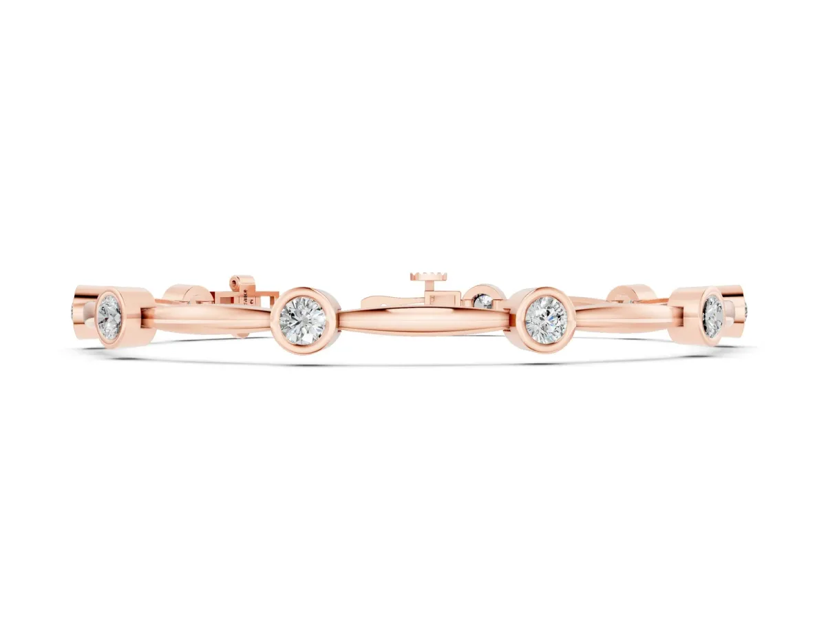 Bezel Set Round Diamond Link Bracelet with Box Clasp Rose gold