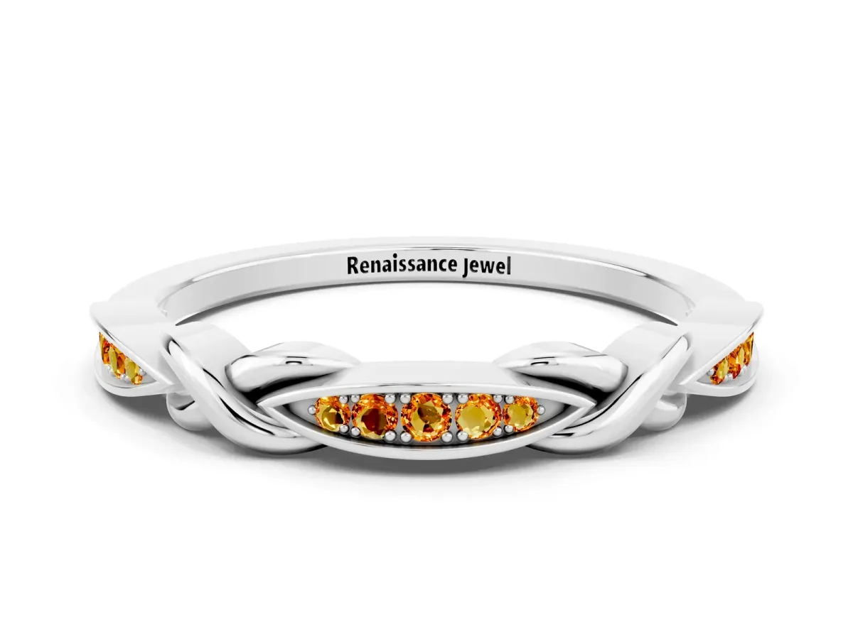 Twisted Marquise Citrine Pavé Band with Shared Prong Setting White gold