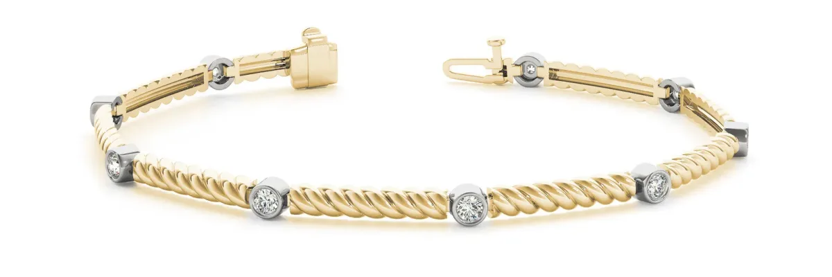 Round Bezel-Set Diamond Twisted Tennis Bracelet Yellow gold