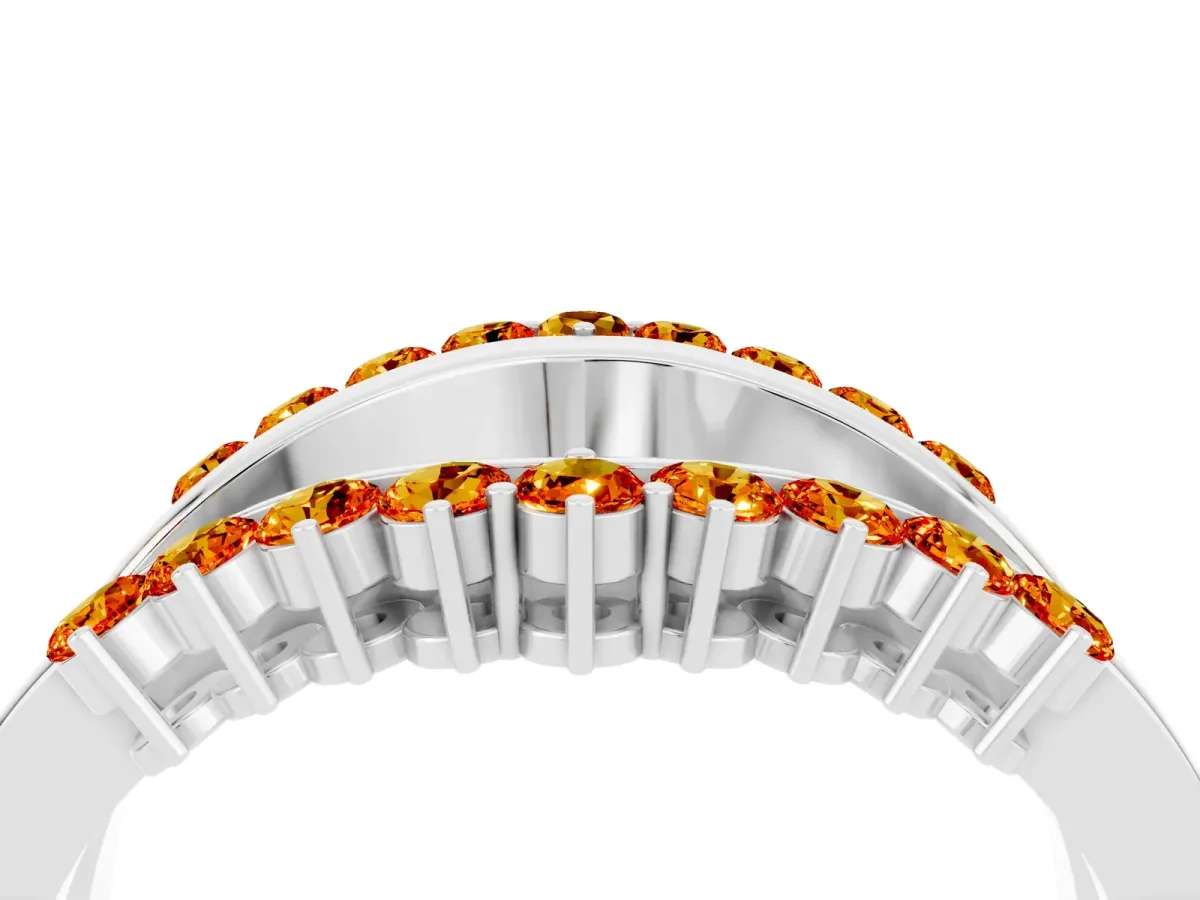 Round Citrine Chevron Contour Band with Prong Setting White gold