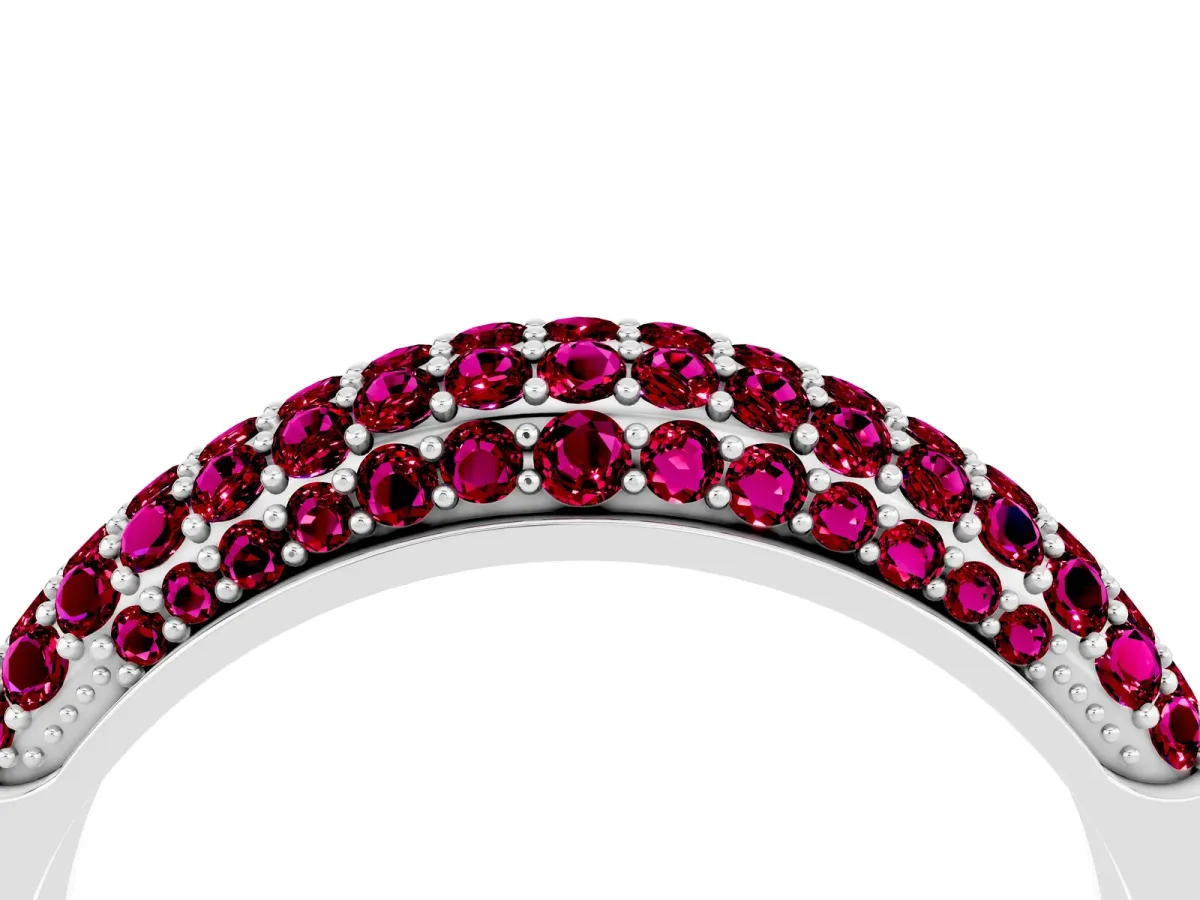 Three-Row Pavé Round Garnet Dome Band Platinum