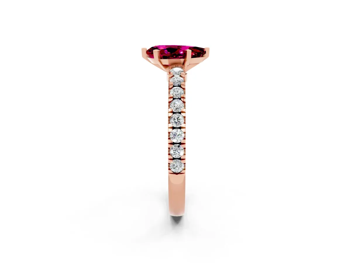 Pear Cut Solitaire Garnet with Pavé Band and Four-Prong Setting Rose gold