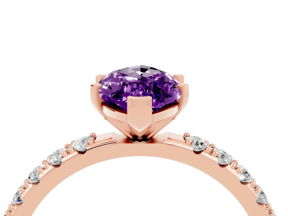 Marquise Cut Amethyst Solitaire Pavé Band with Four-Prong Setting Rose gold