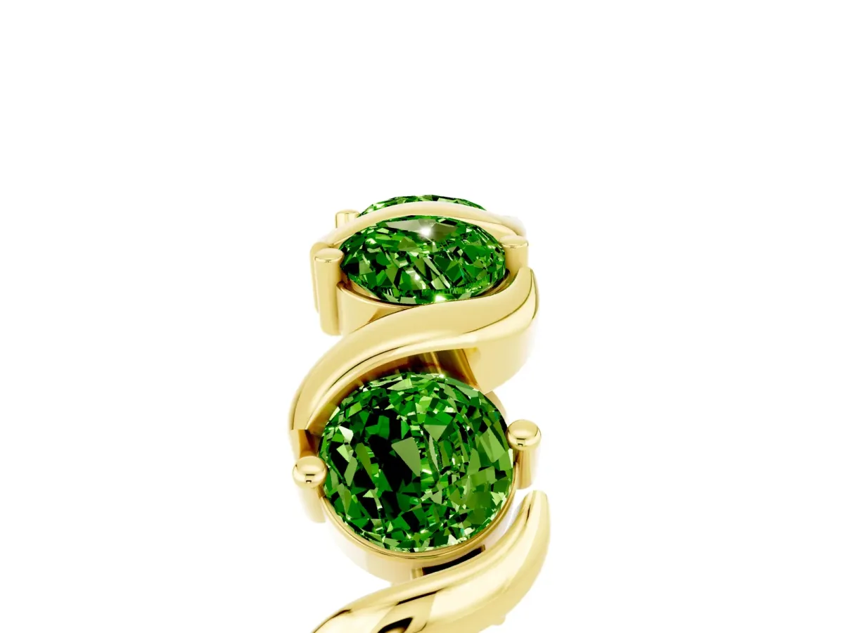 Round Peridot Half Eternity Band with Wave Prong Setting Yellow gold