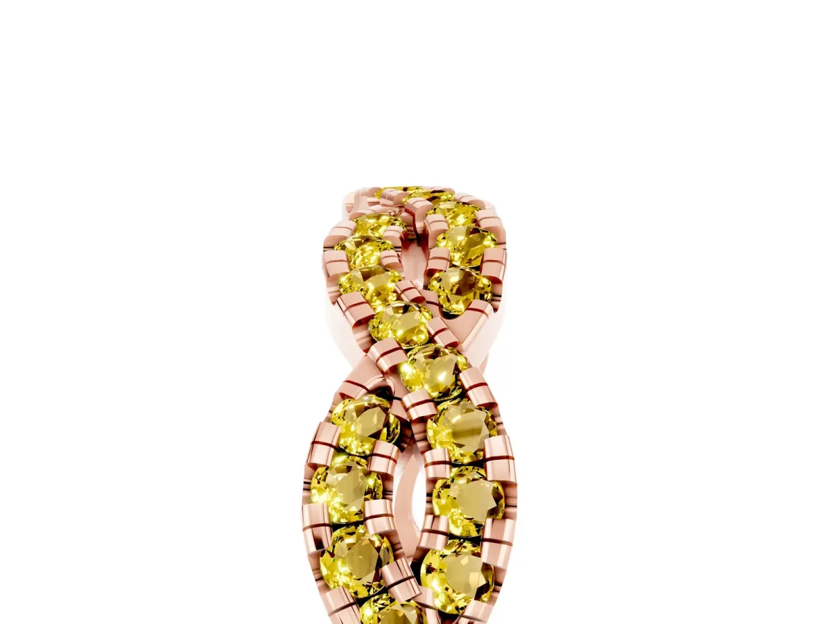 Round Yellow Sapphire Twisted Eternity Band with Pavé and Shared Prong Setting Rose gold