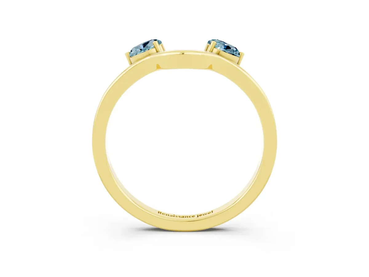 Dual Round Aquamarine Open Band Ring with Prong Setting Yellow gold