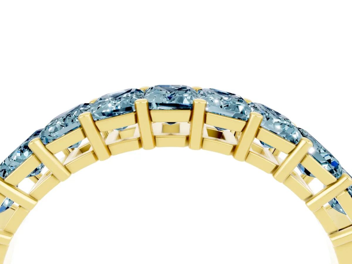 Emerald Cut Aquamarine Prong-Set Eternity Band Yellow gold