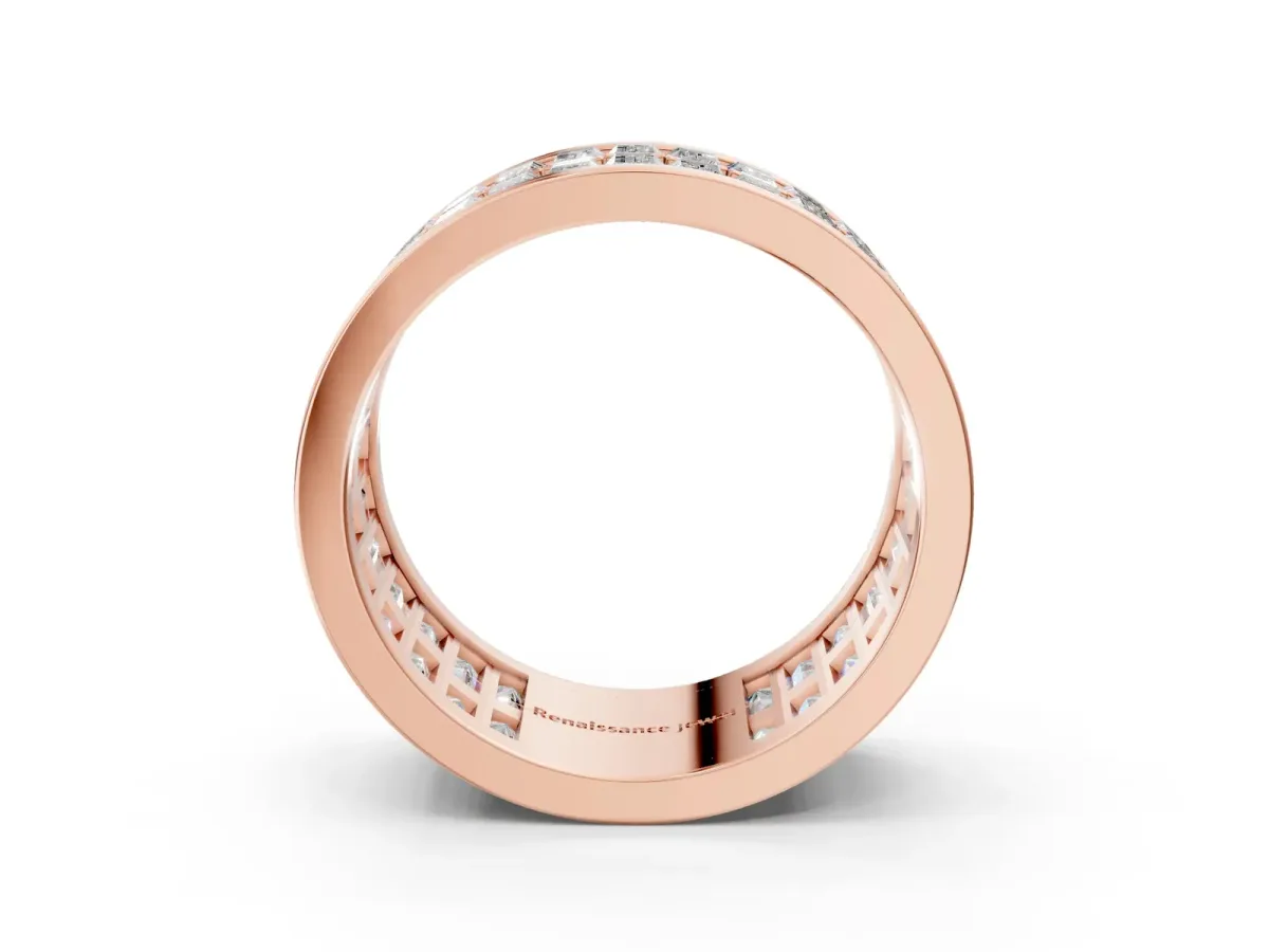 Baguette Diamond Staggered Two-Row Mens Band Rose gold