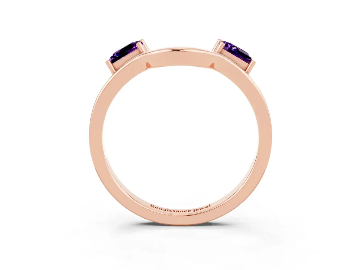 Princess Cut Amethyst Two-Stone Open Band Ring with Four-Prong Setting Rose gold