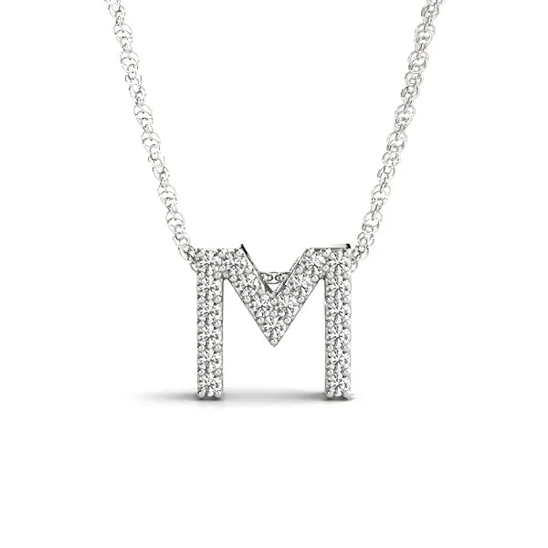 Pavé Round Diamond Initial Pendant with Shared Prong Setting Silver
