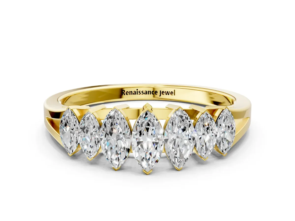 Marquise Diamond Prong-Set Half-Eternity Band Yellow gold