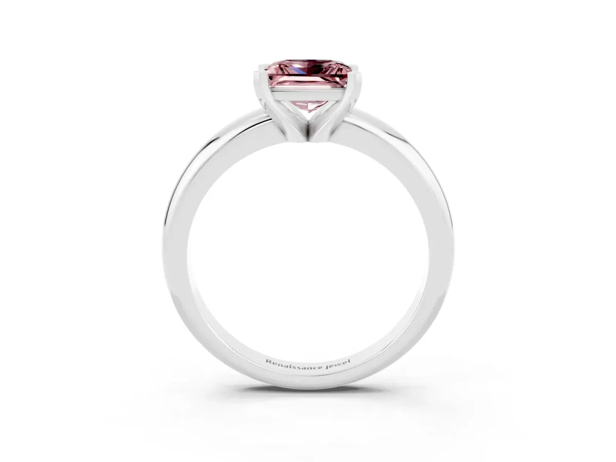 Princess Cut Morganite Solitaire Engagement Ring with Round Band and Four-Prong Setting Silver