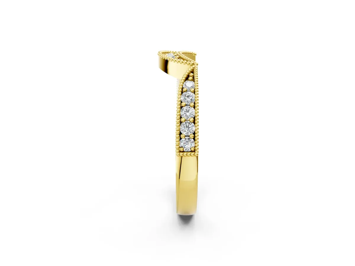 Pavé Round Diamond Contour Milgrain Band Yellow gold