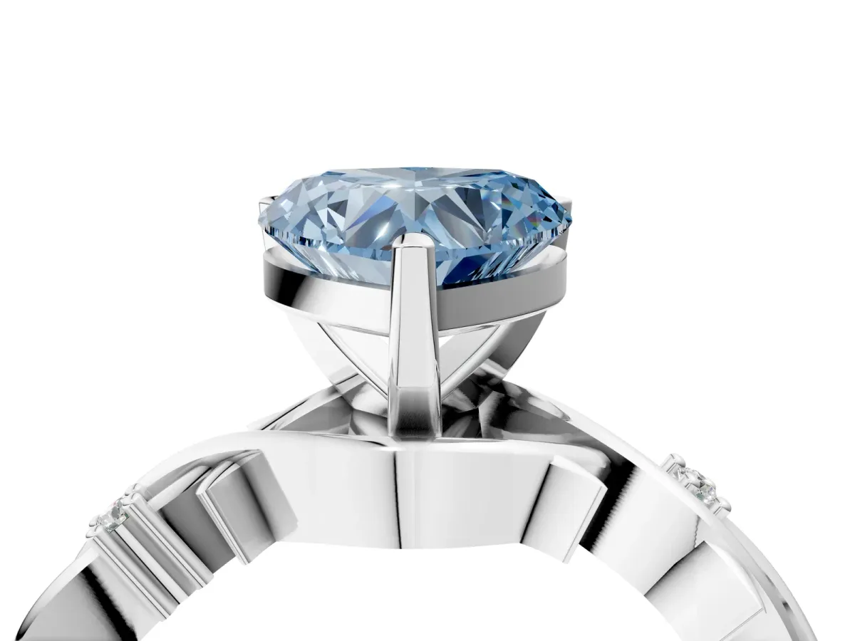 Fancy Blue Heart Cut Diamond Solitaire Ring with Twisted Band and Prong Setting Platinum