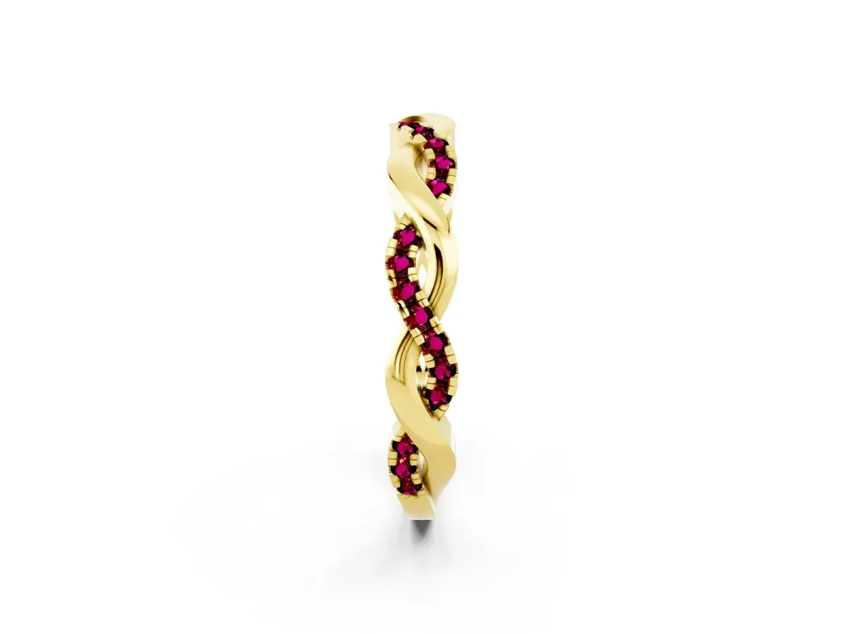 Round Garnet Twist Eternity Band with Pavé Setting Yellow gold
