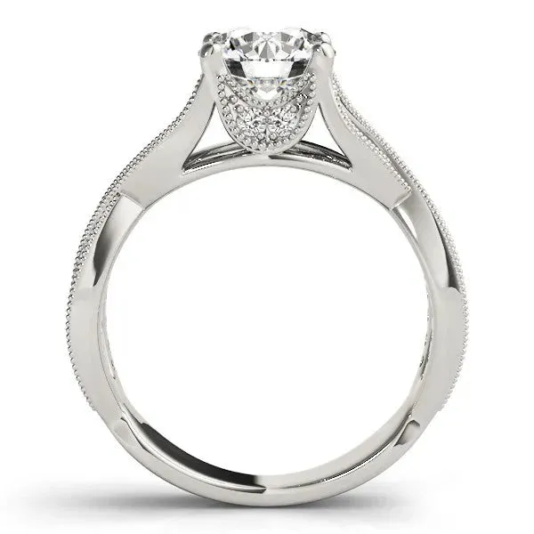 Asscher Cut Cut Diamond Twisted Band with Milgrain Pave Setting and Four-Prong Setting Platinum