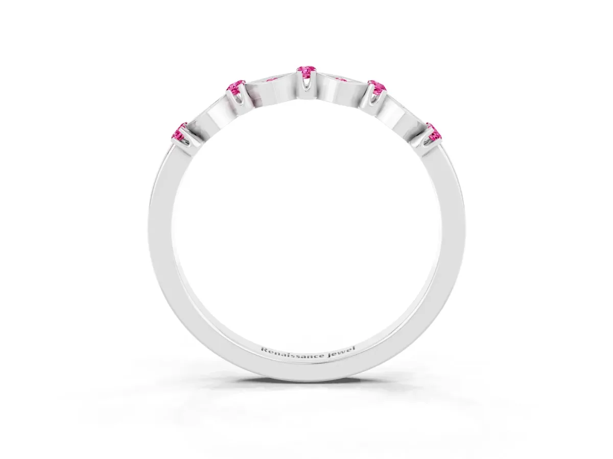 Pavé Cushion Pink Sapphire Cluster Eternity Band with Prong Setting Silver