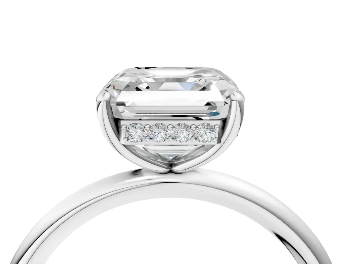 Asscher Cut Solitaire Diamond Ring with a Classic Band and Four-Prong Setting Platinum
