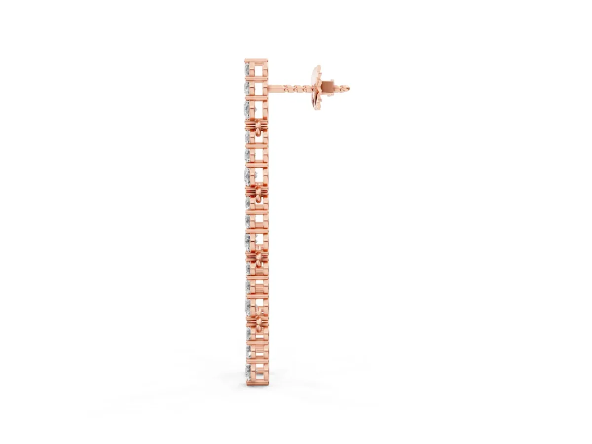 Round Diamond Graduated Dangle Earrings Rose gold
