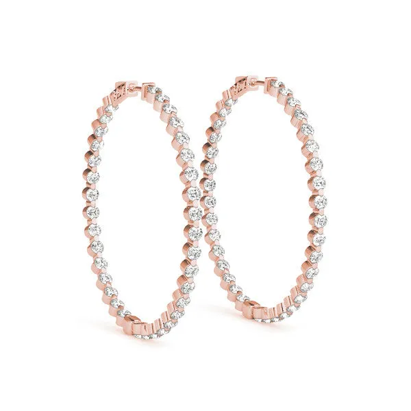 Round Diamond Prong Set Hoop Earrings Rose gold
