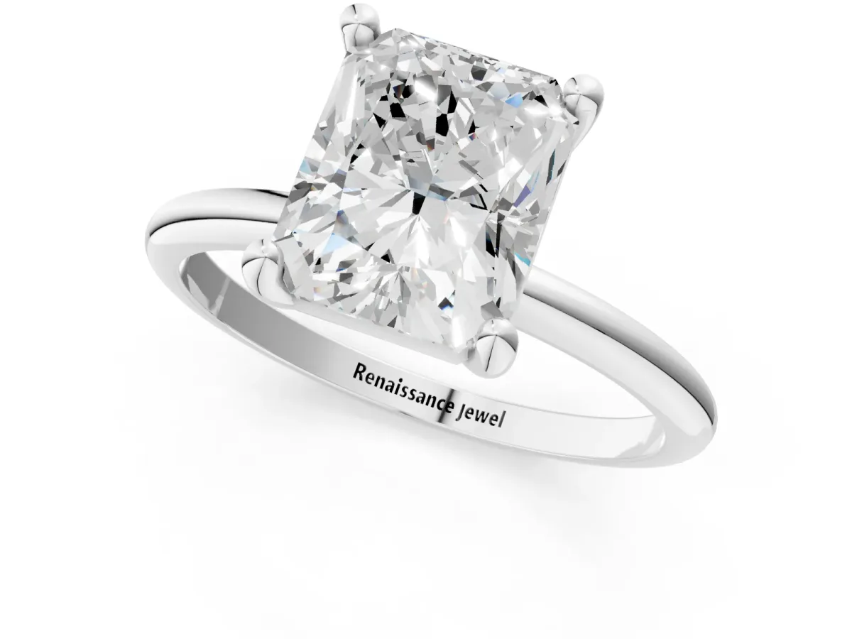 Radiant Cut Solitaire Diamond Ring with 4-Prong Setting on a Classic Band White gold