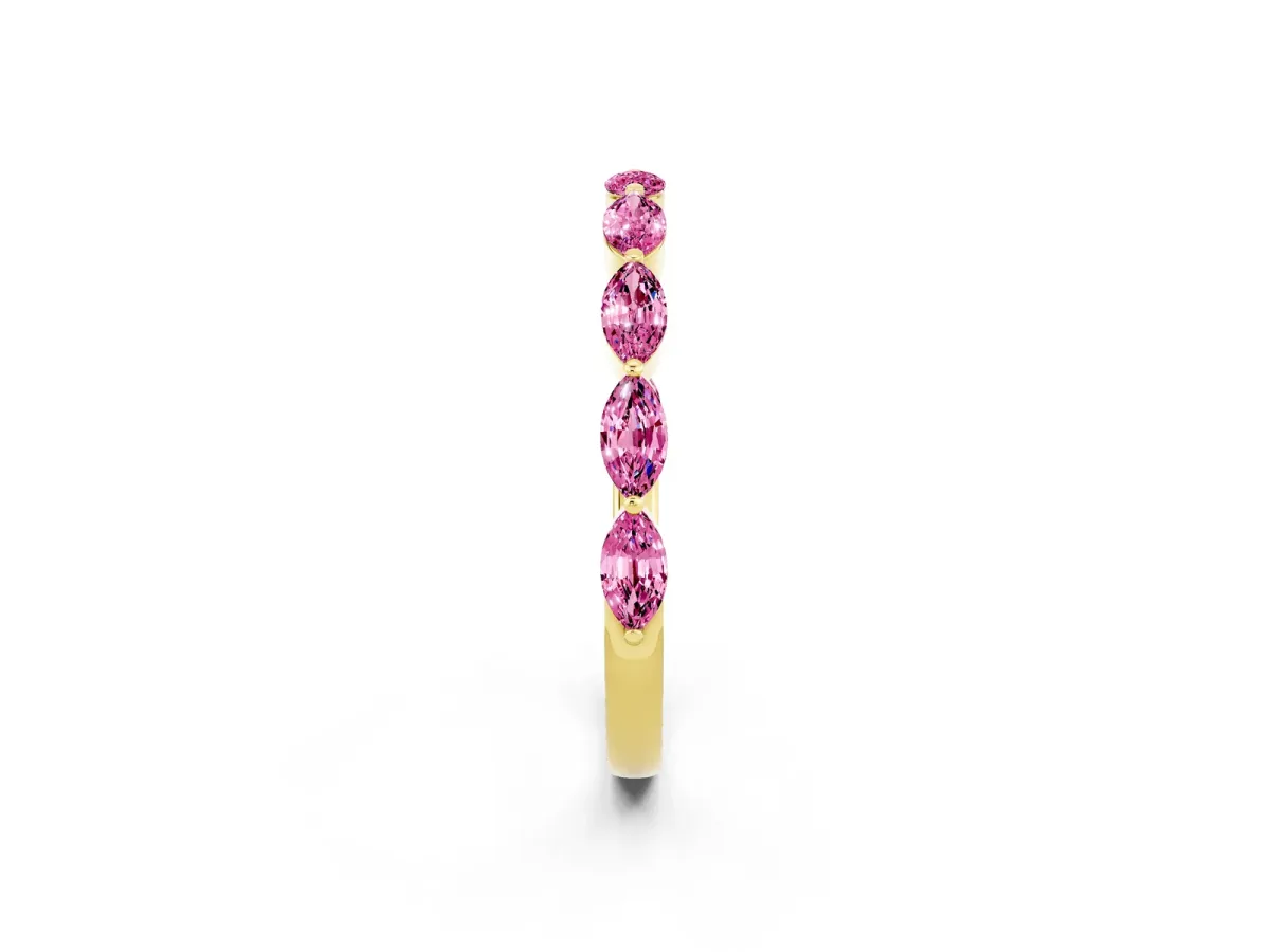 Marquise Pink Sapphire Half Eternity Band with Prong Setting Yellow gold