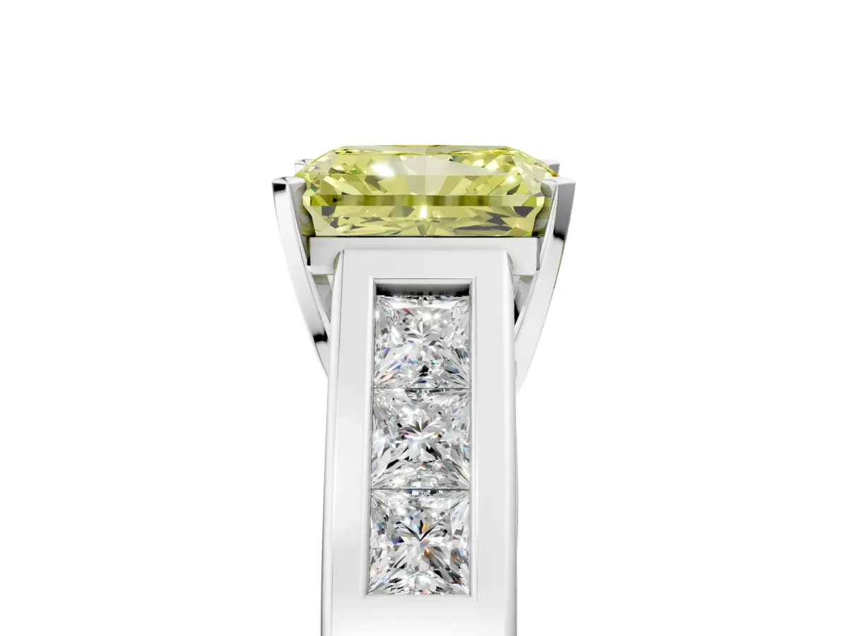 Fancy Yellow Radiant Cut Cut Channel Set Solitaire Ring with Four-Prong Setting White gold