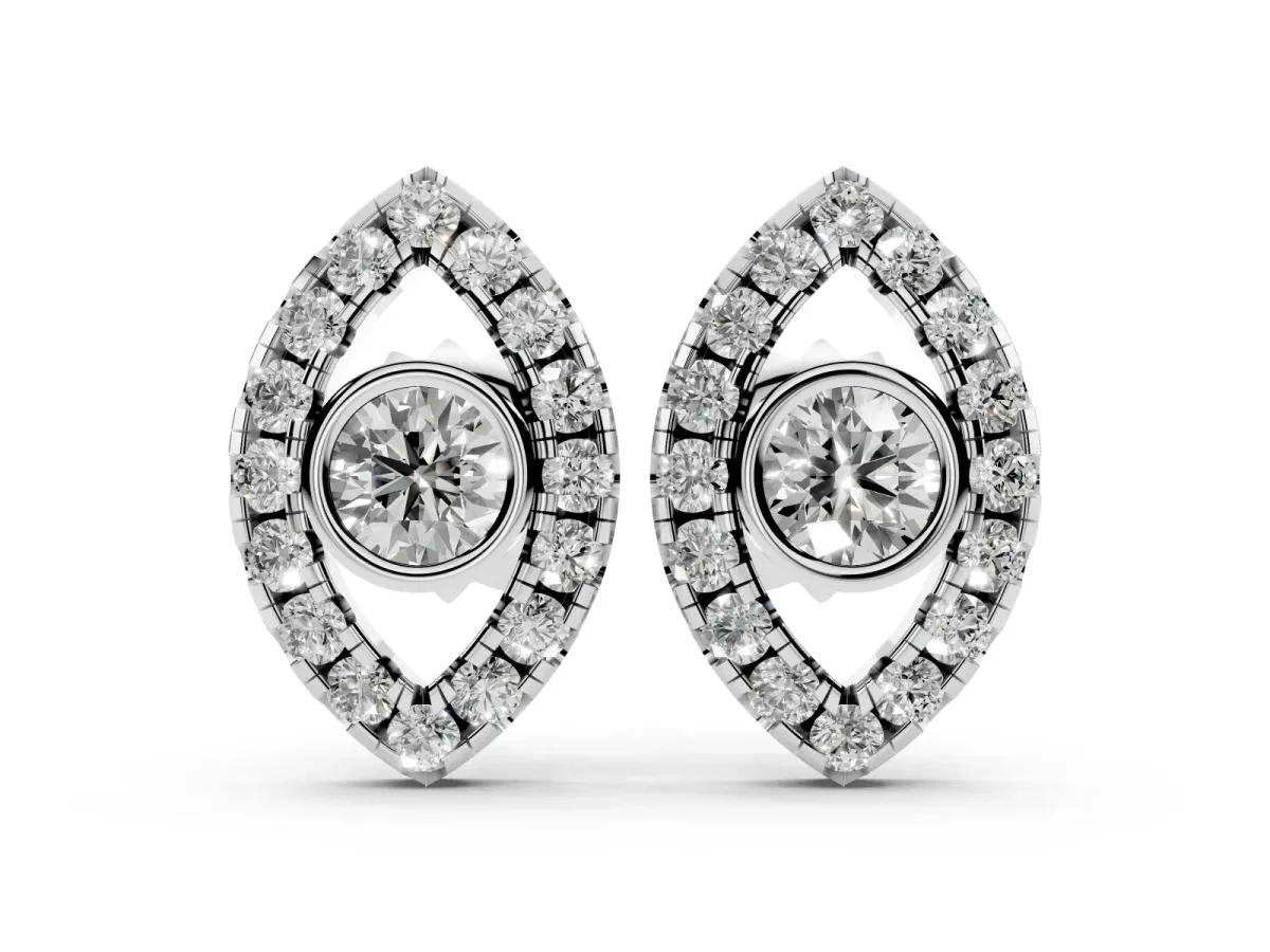 Round Diamond Evil Eye Stud Earrings Silver