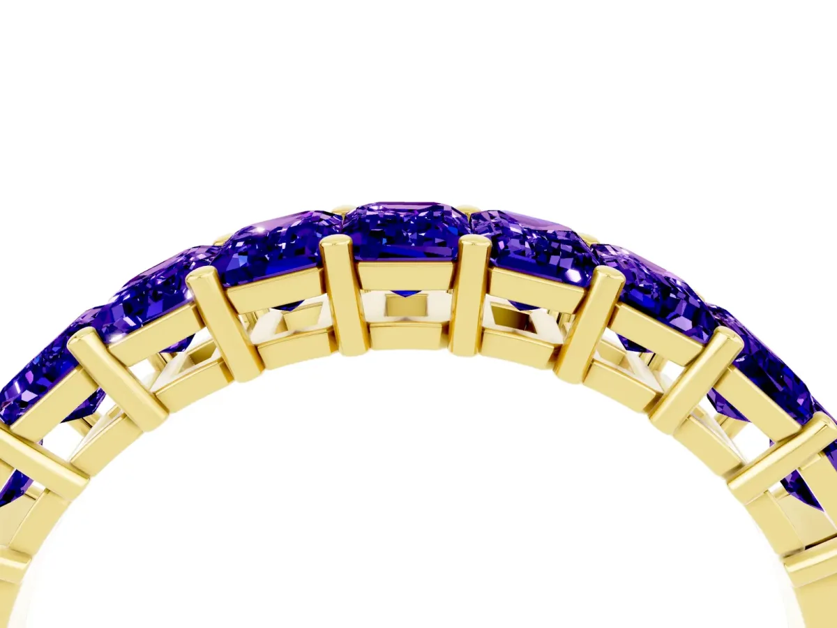 Emerald Cut Tanzanite Prong-Set Eternity Band Yellow gold