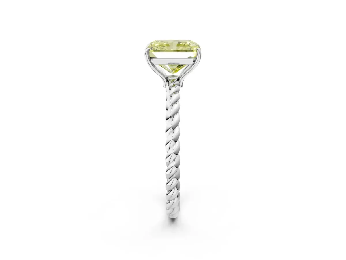 Fancy Yellow Radiant Cut Solitaire Twisted Band 4-Prong Ring Platinum