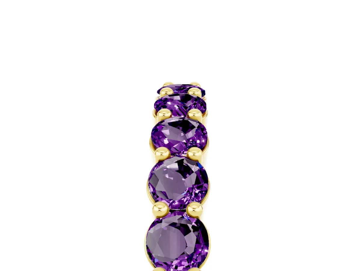 Round Amethyst Half Eternity Band with Prong Setting Yellow gold