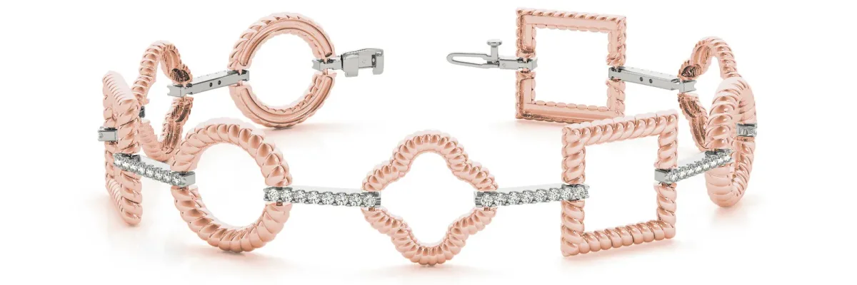 Round Diamond Rope Link Bracelet with Pavé Setting Rose gold