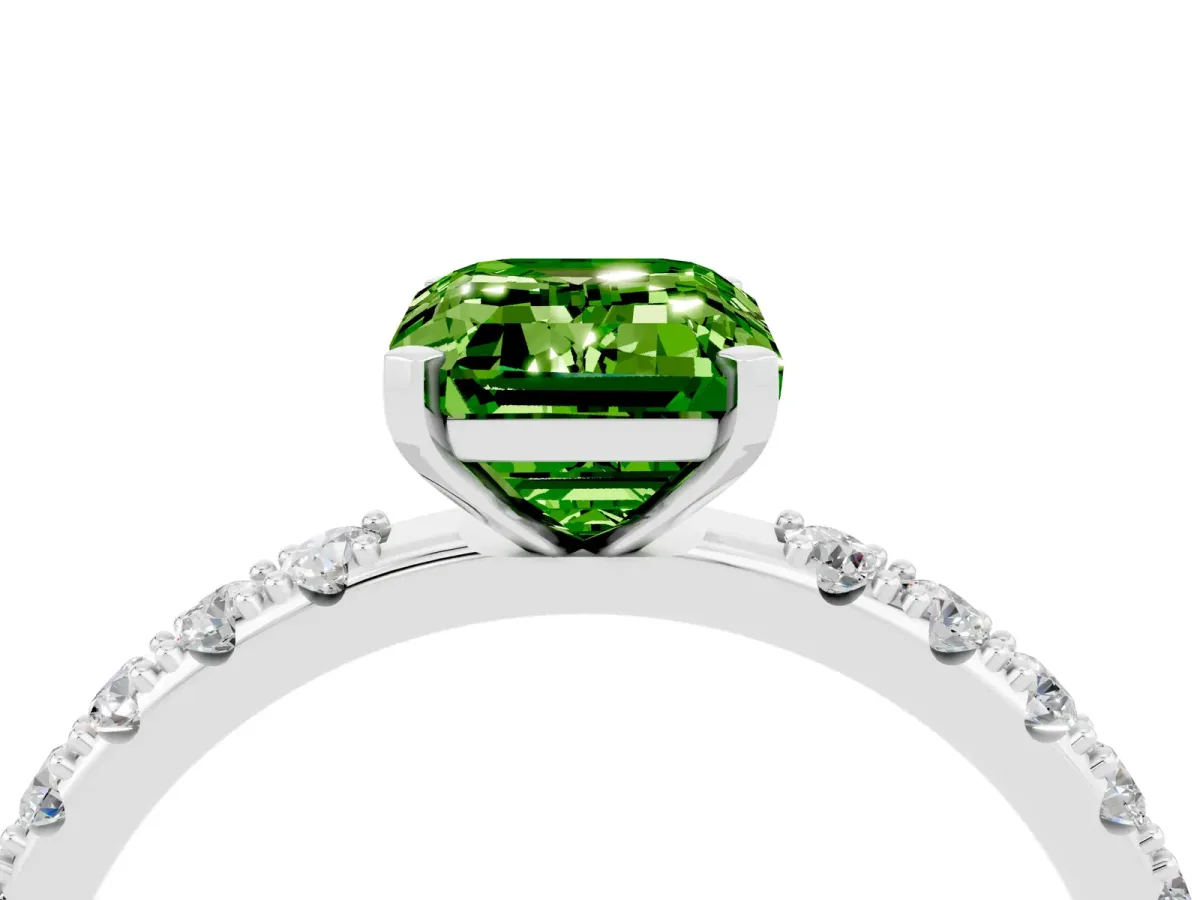 Emerald Cut Peridot Solitaire Pavé Band with Four-Prong Setting Platinum