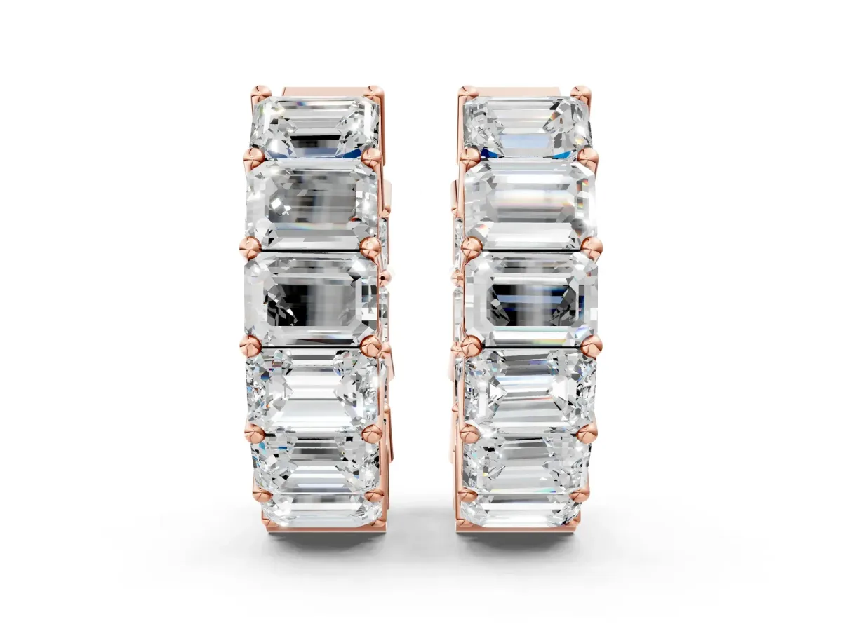 Emerald Diamond Huggie Hoop Earrings Rose gold