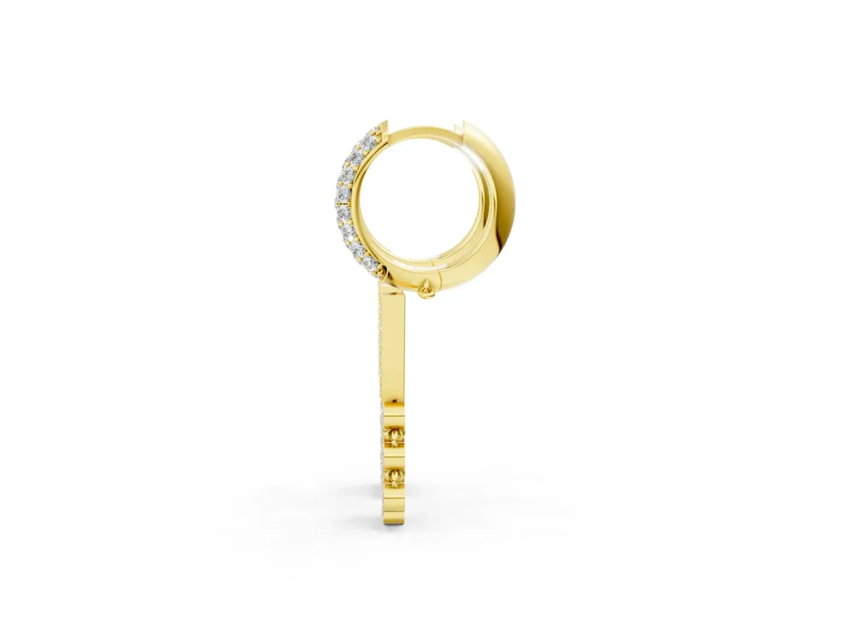 Round Diamond Initial V Huggie Hoop Earrings Yellow gold