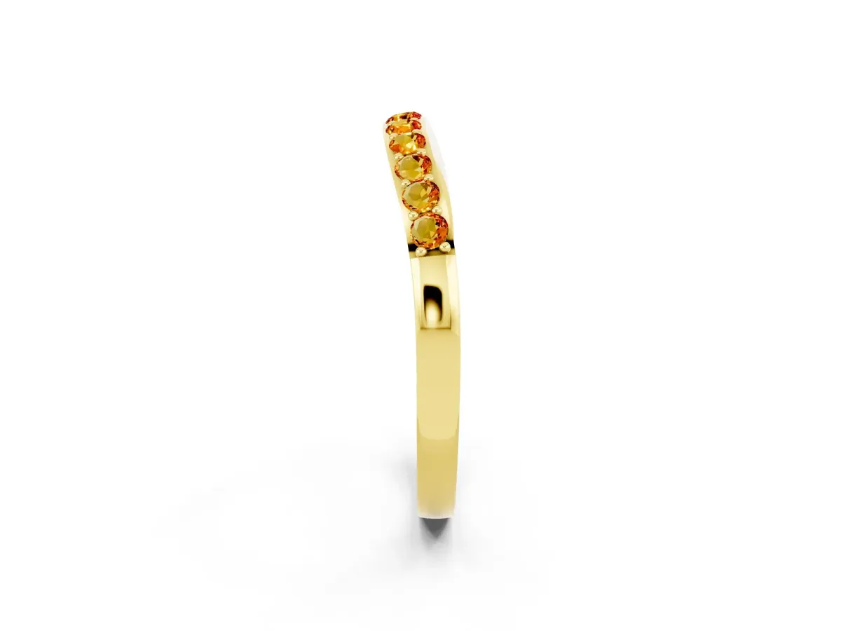 Round Citrine Curved Wedding Band with Channel Setting Yellow gold