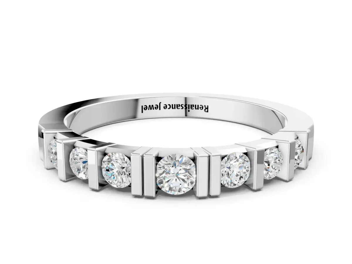 Round Channel Set Diamond Half Eternity Band Platinum