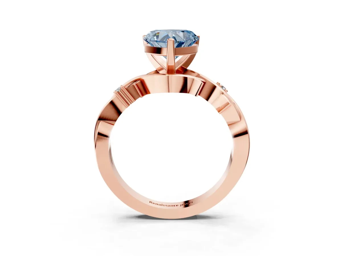 Fancy Blue Heart Cut Diamond Solitaire Ring with Twisted Band and Prong Setting Rose gold